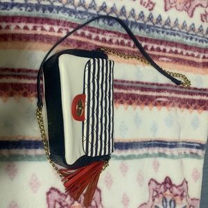 Blue, white and red purse with strap. Perfect for the upcoming Memorial Day.